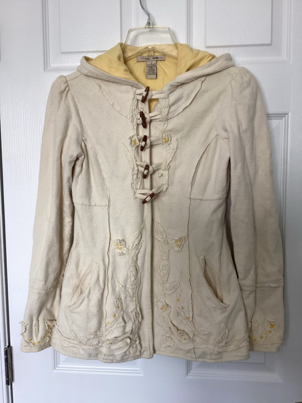 Free People Cream Hooded Toggle Jacket with Yellow Lining